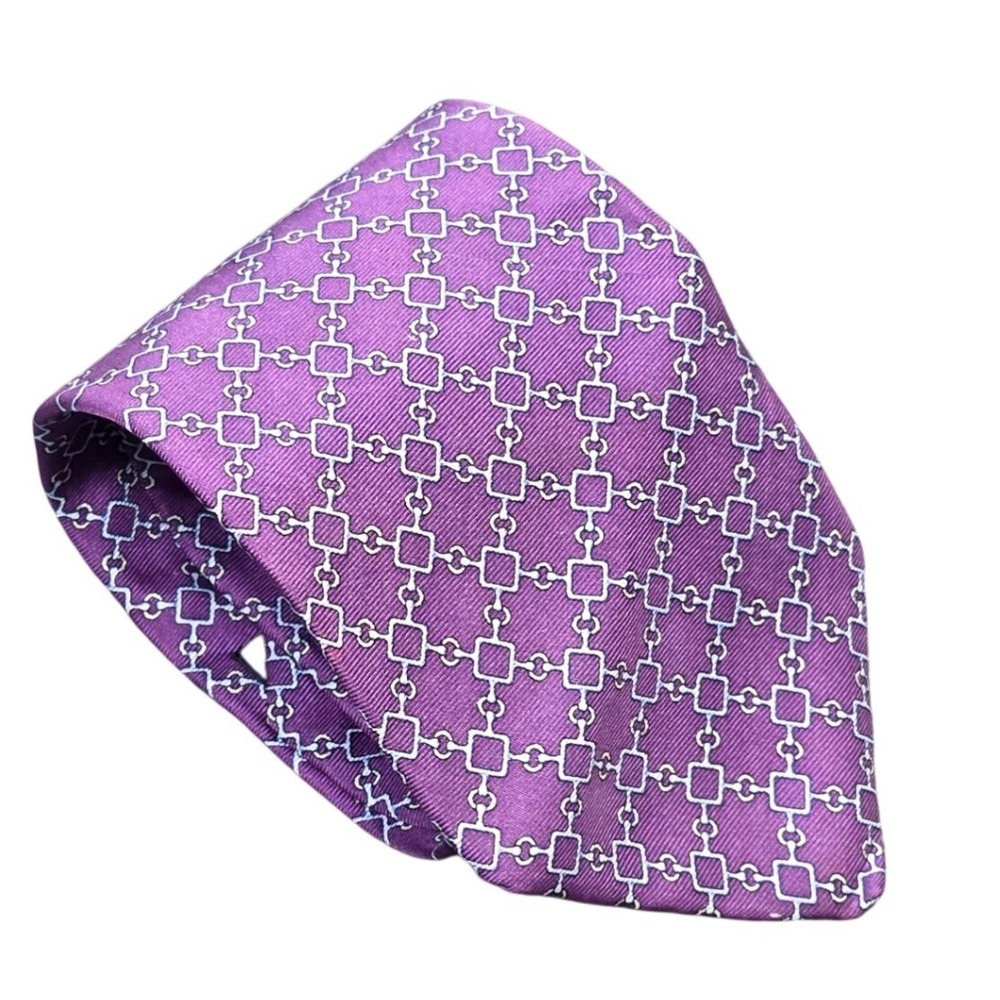Brooks Brothers Silk Necktie Men's Purple Geometric Chain Link Made in USA